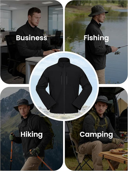 Men's Lightweight Waterproof Jacket,Tactical Rain Zip Up Softshell Jacket Windbreaker Casual for Hiking Travel Golf