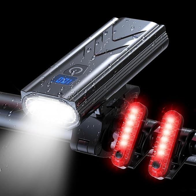 LED Bike Lights for Night Riding High Lumens with 2 Pack Taillight Super Bright Bicycle Headlight & Tail Light Set, Mountain/Road Bike Safety Light Front and Back Cycling