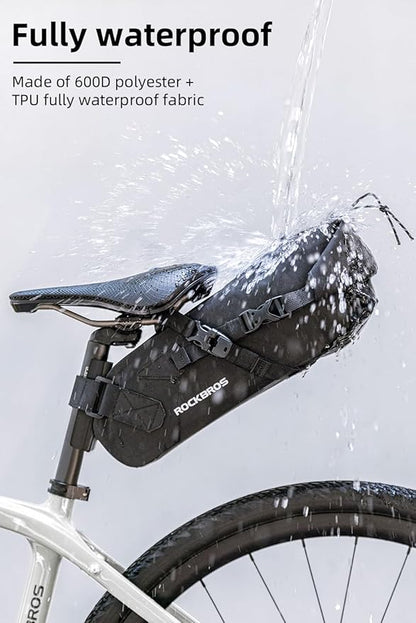 ROCKBROS Bikepacking Bag Bike Saddle Bag Large Capacity Bikepacking Seat Bag Waterproof Bike Seat Bag Max 3L