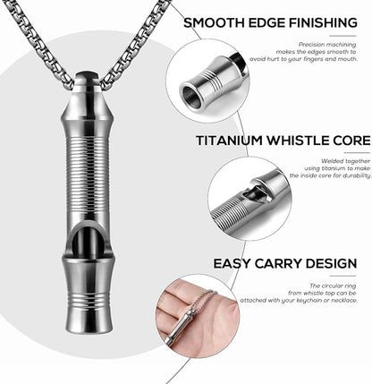 TISUR Titanium Emergency Whistle,EDC Safety Whistles Necklace Loud up to 120db,Survival Whistles for Survival,Hiking,Camping,Pets Training