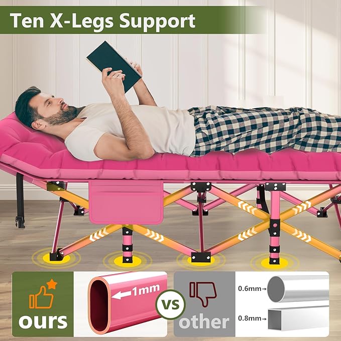 Slendor Camping Cot for Adults, 1200D Oxford Camping Bed with 3.5in Thick Mattress, 500lbs Max Load, Folding Cot for Camping, Travel, Outdoor, Home Guest, Office Nap
