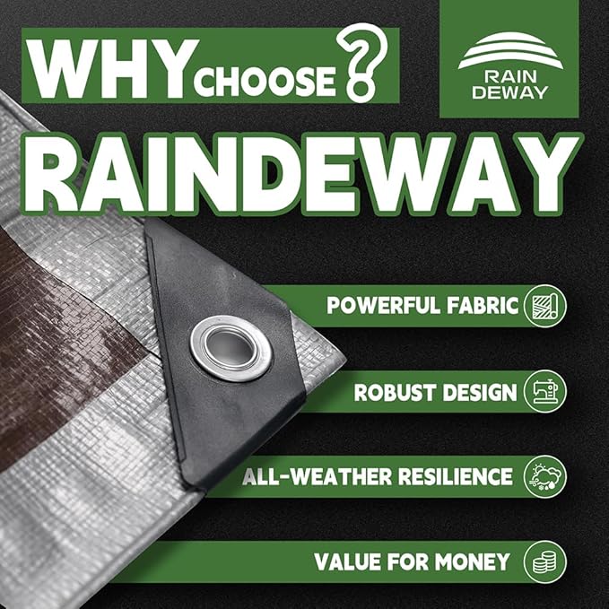 RAINDEWAY Tarps Heavy Duty Waterproof 30x60 Feet,10Mil Thick Multipurpose Large Tarp Cover with Metal Grommets and Reinforced Edges,Silver/Brown Tarp