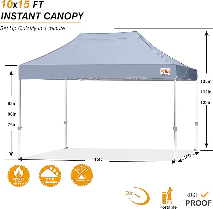 ABCCANOPY Commercial Pop Up Canopy Tent 10x15 Premium-Series, Grey