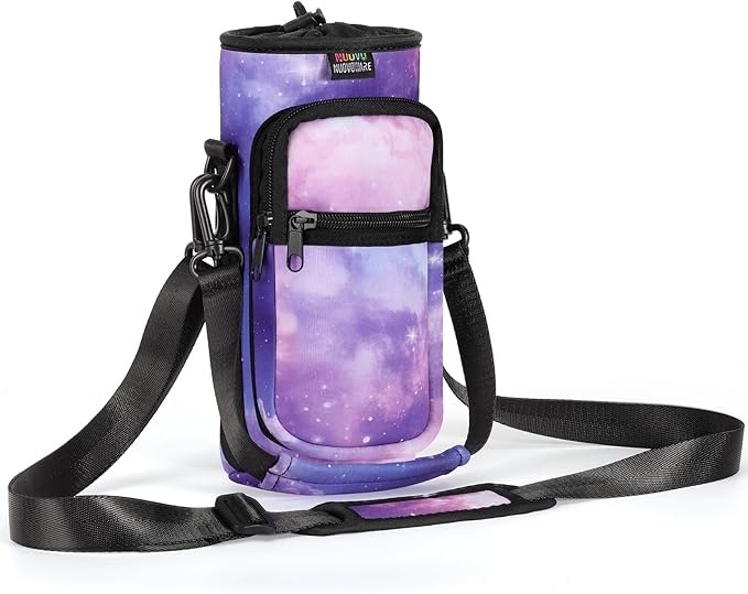 Nuovoware Water Bottle Carrier Bag,25oz/40oz/64oz Bottle Pouch Holder,Adjustable Shoulder Hand Strap 2 Pocket Sling Neoprene Sleeve Sports Accessories for Hiking Travelling Camping