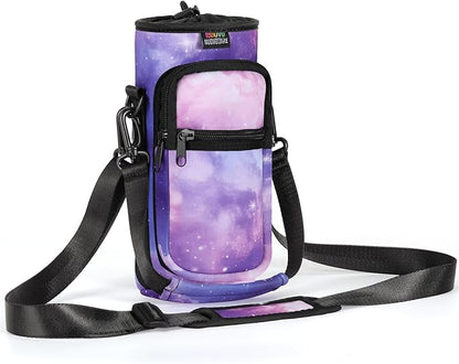 Nuovoware Water Bottle Carrier Bag,25oz/40oz/64oz Bottle Pouch Holder,Adjustable Shoulder Hand Strap 2 Pocket Sling Neoprene Sleeve Sports Accessories for Hiking Travelling Camping
