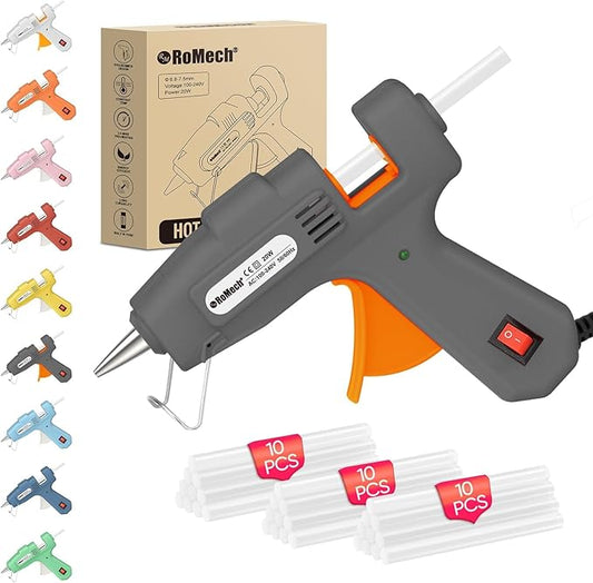 ROMECH 20W Mini Hot Glue Gun with 30 Glue Sticks Set, Fast Preheating Hot Glue Gun Kit Heavy Duty Gluegun for Craft, DIY, Repairs (Grey)