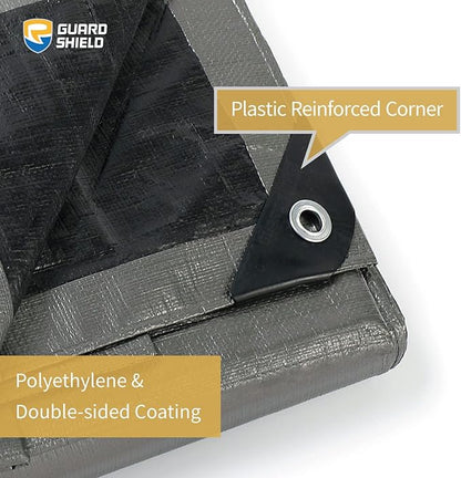 GUARD SHIELD Heavy Duty Tarp 8x10 Feet Silver/Black Multi Purpose Thick Waterproof Poly Tarp Cover 10mil