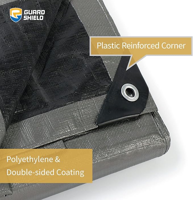 GUARD SHIELD Tarps Heavy Duty Waterproof 16x20 Feet Silver/Black Poly Tarp Cover Outdoor Thick UV Resistant Tarpaulin with Grommets 10mil (2-Pack)