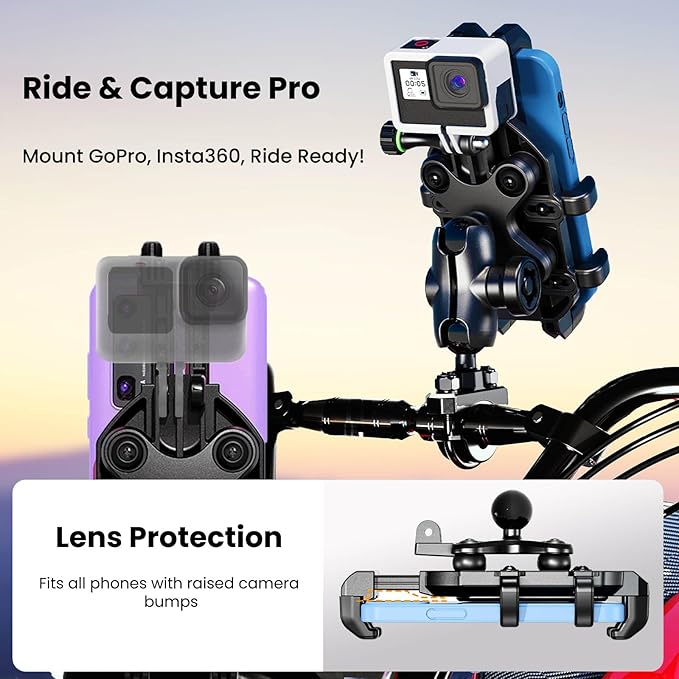 Motorcycle Phone Mount Holder with Vibration Dampener Anti-Shake 720° Adjustable for iPhone 16 Pro Max for Samsung 5.4''-6.9'' Phone Anti-Theft Dirt Bikes(U Shape Base 0.6-1.1" Handlebar)