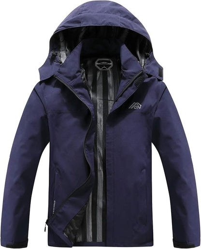 OTU Men's Lightweight Waterproof Hooded Rain Jacket Outdoor Raincoat Shell Jacket for Hiking Travel