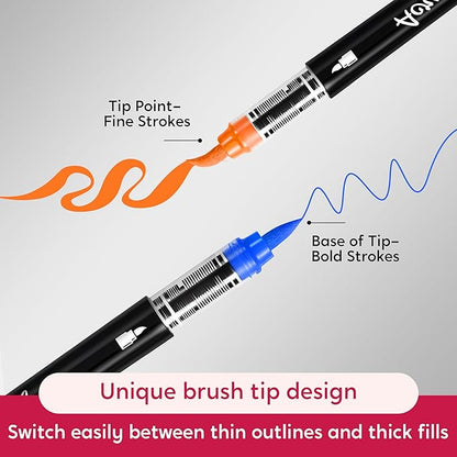 SYNCFUN 24 PCS Acrylic Paint Markers, Brush Tip Markers, Waterproof Paint Coloring Pens for Drawing, Art Supplies & Kids DIY Craft, Fabric, Canvas, Rock Painting, Wood, Glass, Ceramic, Metal