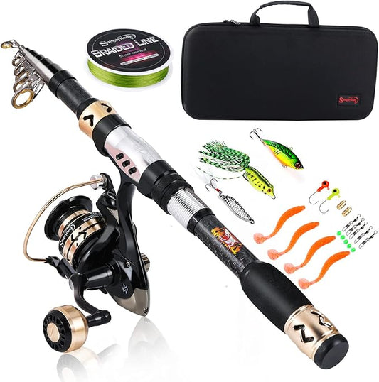 Sougayilang Fishing Pole with Spinning Reel Portable Fishing Rod Reel Combos