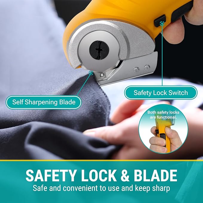 VLOXO Cordless Electric Scissors, Electric Box Cutter with Safety Lock, 4.2V Cardboard Cutter Multi-Cutting Tools, Rechargeable Powerful Leather Cutter for Carpet Cardboard Felt with Storage Box