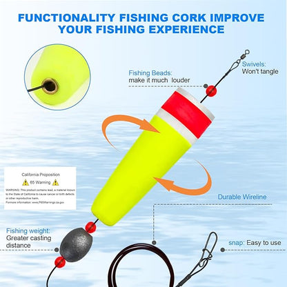 Fishing Bobbers Floats Set Weighted Fishing Bobbers for Fishing, Foam Snap on Float Weighted Bobbers Push Button Spring Fishing Floats Fishing Bobbers Assortment for Catfish