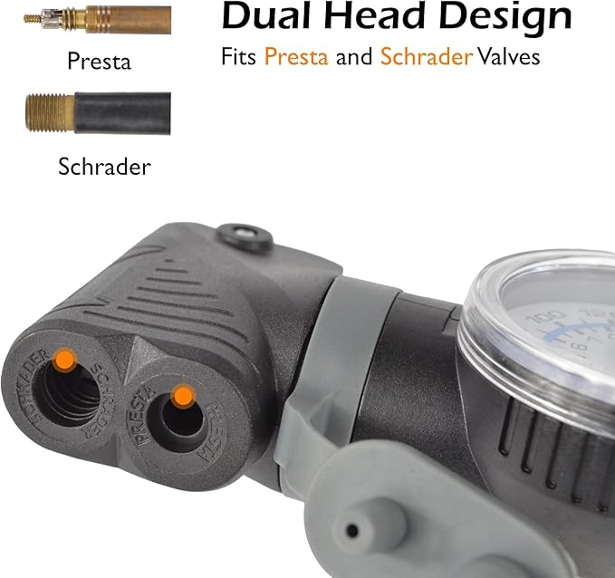 Lumintrail Portable Mini Bike Pump Fits Presta Valve & Schrader Valves - Frame Mount Bicycle Tire Air Pump with Pressure Gauge - Portable Small Ball, Bike Pump