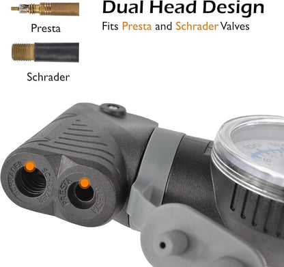 Lumintrail Portable Mini Bike Pump Fits Presta Valve & Schrader Valves - Frame Mount Bicycle Tire Air Pump with Pressure Gauge - Portable Small Ball, Bike Pump