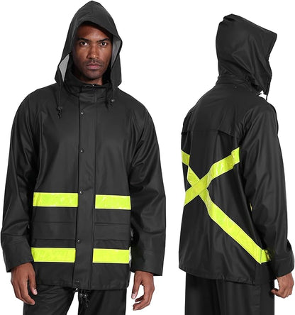 Hi-Vis Rain Jacket for Men – Waterproof Work Safety Coat with Reflective Strips, EN 343 Certified, Durable PU