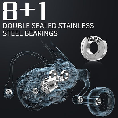 Ashconfish AK Spinning Reel -Ultra-Strong Metal Body, Over 25lbs Drag, Anti-Reverse Bearings, 8+1 Double-Shielded Stainless-Steel BB Design for Saltwater & Freshwater Fishing