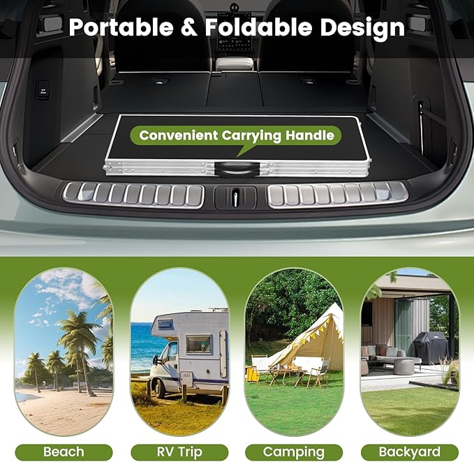 GOFLAME Folding Camping Table, Aluminum Portable Picnic Table w/ 2-Tier Open Shelves & Spacious Tabletop, Carrying Bag Included, Outdoor Large Kitchen Table for Picnic, BBQ, Party, Backyard (Black)