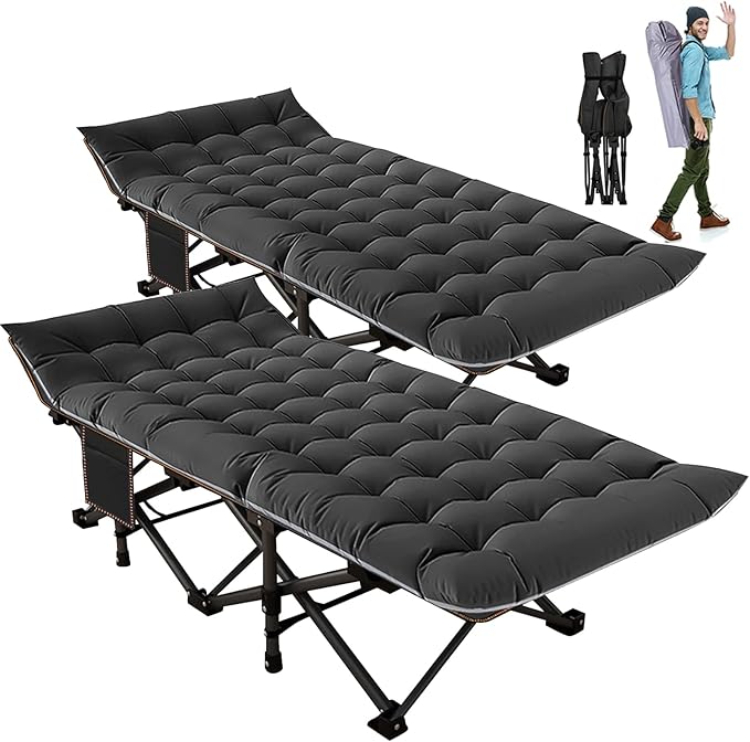 ABORON 2PK Folding Camping Cot for Adults, Double Layer 1200D, 500lb Capacity, Heavy Duty Guest Cot with Mat & Carrying Bag for Indoor & Outdoor Use
