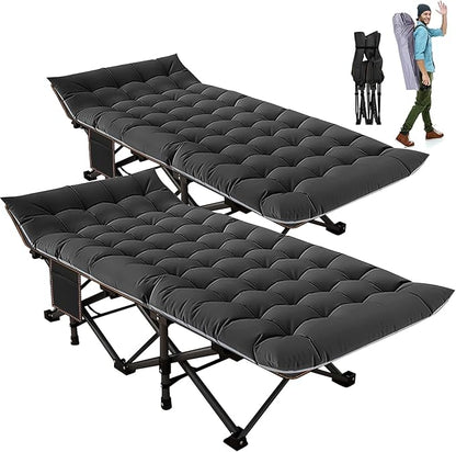 ABORON 2PK Folding Camping Cot for Adults, Double Layer 1200D, 500lb Capacity, Heavy Duty Guest Cot with Mat & Carrying Bag for Indoor & Outdoor Use