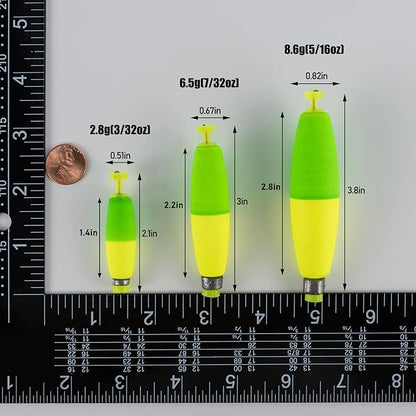 Alwonder 10-Pack Fishing Bobbers Floats, Weighted Bobbers for Fishing Cigar EVA Foam Snap-on Floats Corks Floaters Buoys for Crappie Bass Panfish Bluegills Trout