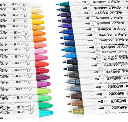 TRANSON 36 Color Bold and Fine Dual-tip Acrylic Paint Pen Set for Canvas Rock Wood Leather Ceramic DIY Painting