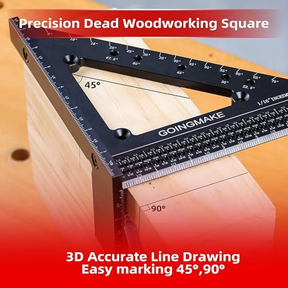 Big Carpenter Square 6x7.5 Inch Hole Scribing Ruler 3D Multi Angle Measuring Ruler 22.5-90 Degree Woodworking Square with Fixed Angle Pin 4 in 1 Square for Engineering and Construction