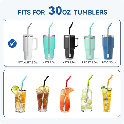 Reusable Metal Straws with Silicone Tip for Stanley 30oz,Stainless Steel Drinking Straws for 30oz Tumbler,3 Straight Tubes & 6 Tips& 1 Cleanr Brush (Lilac)