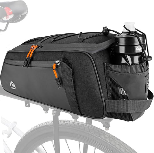 WOTOW Rear Bike Rack Bag - 8L Waterproof Bicycle Trunk Bag with Water Bottle Holder, Reflective Panniers Bike Bags for Bicycles Saddle Back Seat Storage Cargo Luggage Pouch Shoulder Bag Women Men