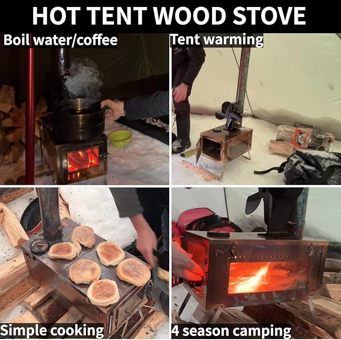 DANCHEL OUTDOOR S6/SSG Portable Folding Hot Tent Camping Stove, 304 Stainless Steel Small Tent Wood Stove with 7.2ft Pipe for Winter Survival,Cooking, Backpacking