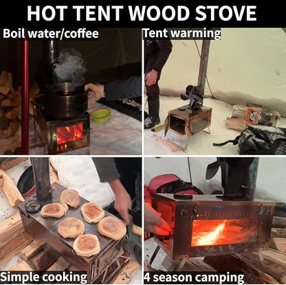 DANCHEL OUTDOOR S6/SSG Portable Folding Hot Tent Camping Stove, 304 Stainless Steel Small Tent Wood Stove with 7.2ft Pipe for Winter Survival,Cooking, Backpacking