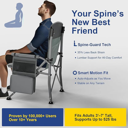 XL Heavy Duty Camping Chair 396lb Capacity (525lb MAX) - Waterproof 1680D Oxford - Oversized 2" Thick Padded Seat with Cup Holder & Cooler - Portable for Camping, Beach, Tailgating Slate/Navy