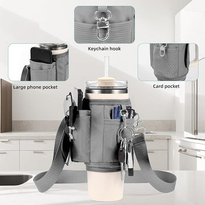 All Day Quencher Carry All for Stanley 40/30 oz Tumbler, Crossbody Bag with Phone Holder & Strap, Water Bottle Carrier Bag
