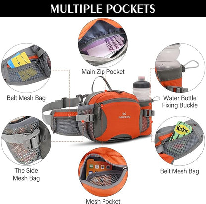 Peicees Hiking Fanny Pack Large Waist Bag for Men Women with Bottle Holder Water Resistant Lumbar Pack for Hiking Camping Fishing Outdoor (Bottle Not Included)