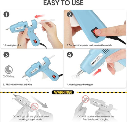 ROMECH 20W Mini Hot Glue Gun with 30 Glue Sticks Set, Fast Preheating Hot Glue Gun Kit Heavy Duty Gluegun for Craft, DIY, Repairs (Cyan)
