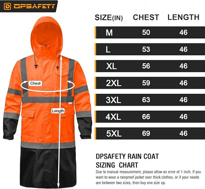 Hi Vis Rain Jacket with 3M Reflective Stripe,High Visibility Class 3 Rain coats,Safety Waterproof Rain Suits for Men with Hood and 2 Large Pockets construction work rain gear(Orange 6XL)