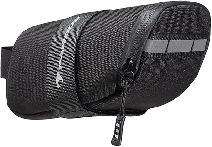 PARDUS Bike Saddle Bag, Water Resistant Bicycle Seat Bag, Durable Under Seat Storage Pouch with Multi-Tool Sleeves, Small Compact Bike Bag, Black