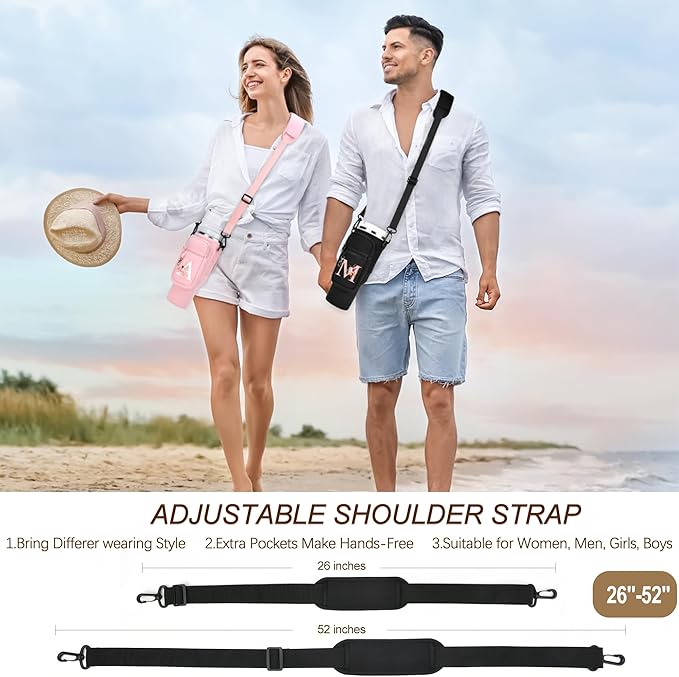Initial Water Bottle Holder with Strap for Stanley 40 oz Tumbler/Simple Modern 40 oz Tumbler,Water Bottle Carrier Bag with Strap,Personalized A-Z Phone Pocket for Stanley Cup Accessories