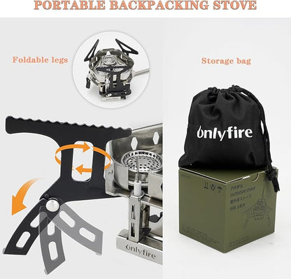 ONLYFIRE 3 Fuel Backpacking Stove with Propane & Butane Adapter, Portable Camping Gas Stove, Mini Camp Stove with Piezo Ignition & Carry Bag for Outdoor Cooking Picnic Camping Hiking GS334