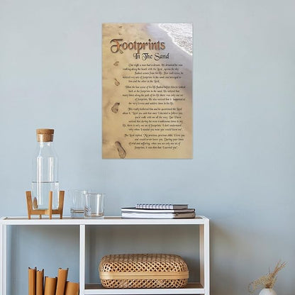 Footprints in the Sand Religious Canvas Wall Art Posters, Inspirational Beach Sunset Poem Print Poster (Unframed 24x36inch, Footprints(3))