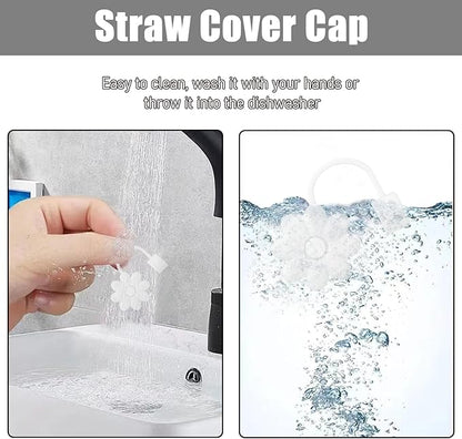 4PCS Silicone Straw Covers Toppers for Stanley Cups 30&40 Oz Tumbler Accessories Flower Straw Caps Mixed Color Dust-Proof Reusable Straws Tips Protectors for Stanley Cup 10mm 0.4in Straws