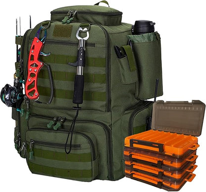 Fishing Backpack with Tackle Boxes 45L Fishing Tackle Backpack Bag Tackle Box, Outdoor Waterproof Large Tackle Bag Gear Storage Bag for Fishermen Christmas Birthday Gifts (Green)