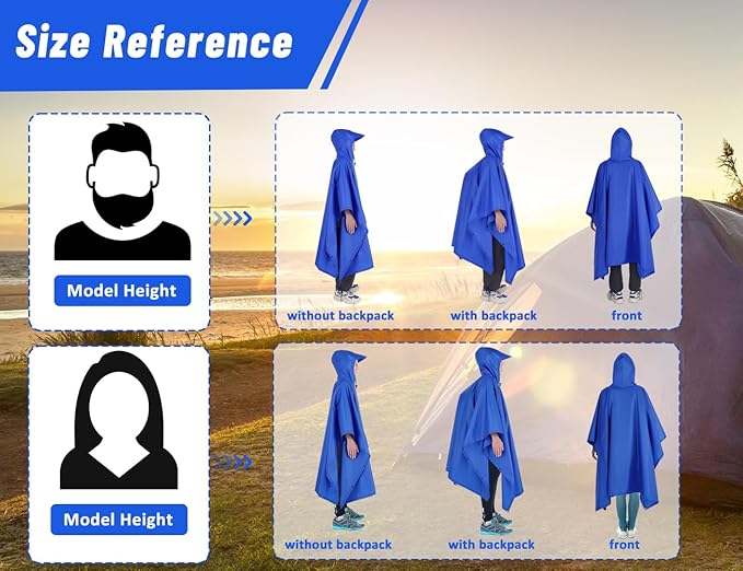 TOMSHOO Multifunctional Raincoat with Hood Hiking Cycling Rain Cover Lightweight Poncho Rain Coat Outdoor Camping Tent Mat
