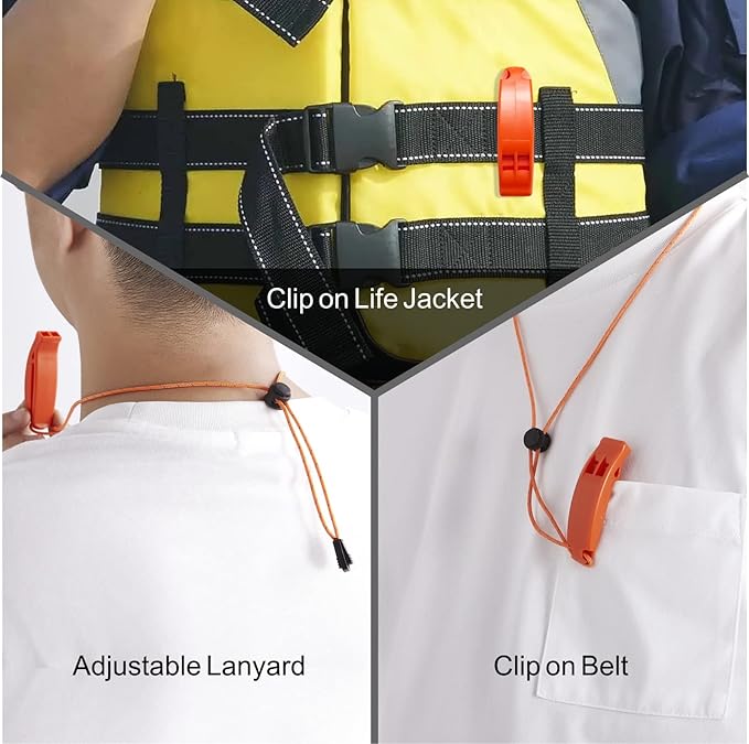 Emergency Whistles with Lanyard, AINOORA Three Tubes Safety Whistles 2 Pack and 1 Pack Plastic Survival Whistle Loudest for Kayak Hiking Camping Boating Outdoor for Lifeguard Rescue Signaling