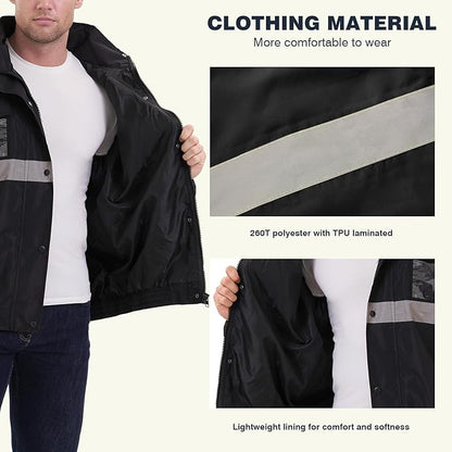 SKSAFETY Hi Vis Reflective Rain suits for Men Waterproof - High Vis Safety Rain Jacket, High Visibility Raincoat for Men