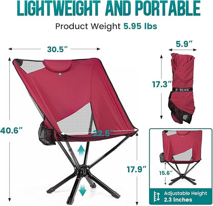 Portable High Back Camping Chair with Adjustable Height, Small Compact Outdoor Folding Chair for Adults Travel, Riselite Collapsible Lightweight Packable Camp Chairs, Easy Carry and Quick Setup