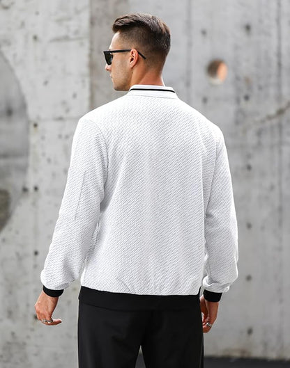 Mens Casual Jacket Loose Fit Lightweight Jacket Varsity Bomber Jacket with Zipper