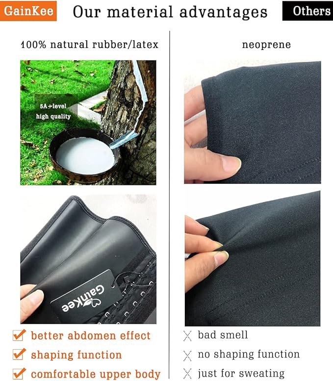 GainKee 100% Latex Men Waist Trainer Corsets With Steel Bone Sweat Belt Sauna Suit For Fitness Body Shaper