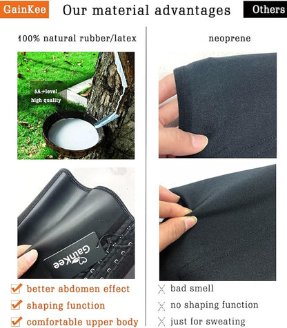 GainKee 100% Latex Men Waist Trainer Corsets With Steel Bone Sweat Belt Sauna Suit For Fitness Body Shaper